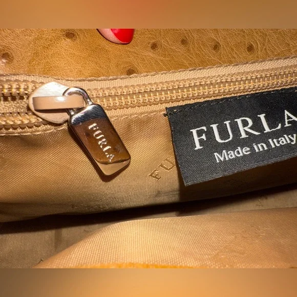 Furla Vintage Ostrich Embossed Leather Two Way Bag (EUC) and Dustbag - Picture 7 of 16